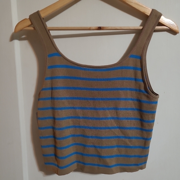 ZARA Cropped STRIPED Tank Top Blue/Brown Large - Picture 7 of 9
